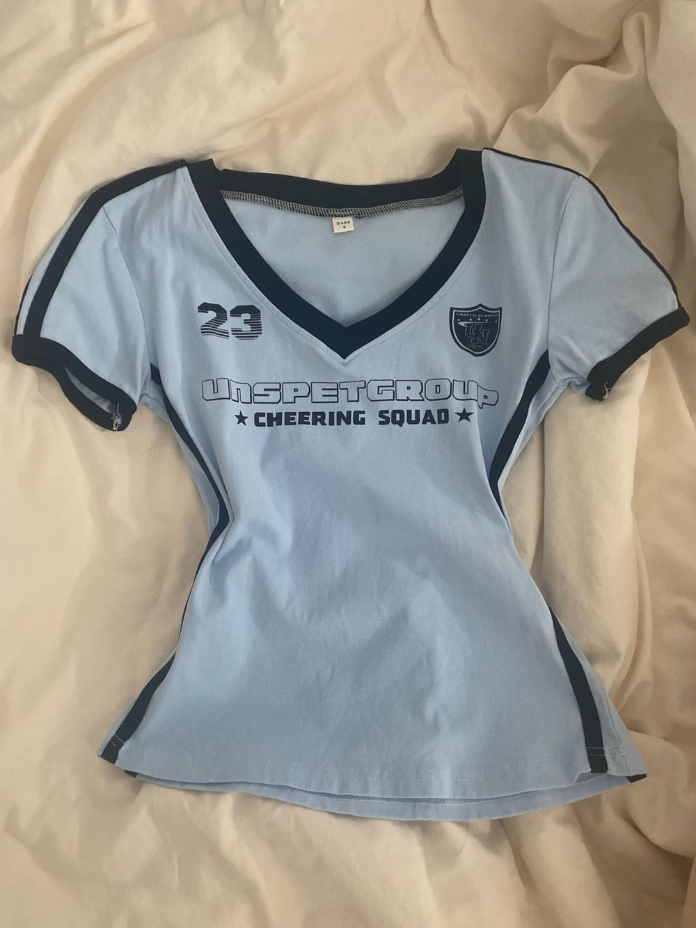 DASX Light Blue V-Neck Tee with Navy Trim